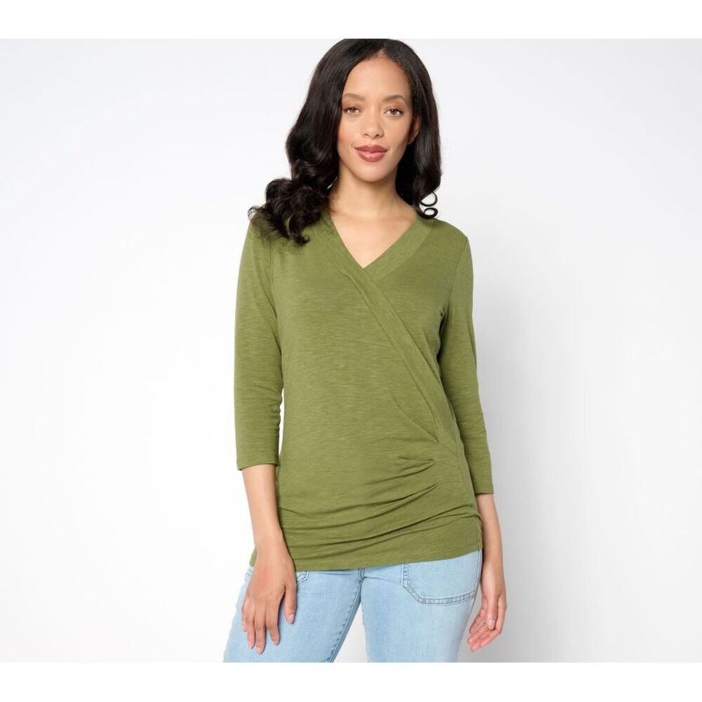 SUNNYLiFE Women's Top Sz M Slub Knit Faux Wrap Green A651235